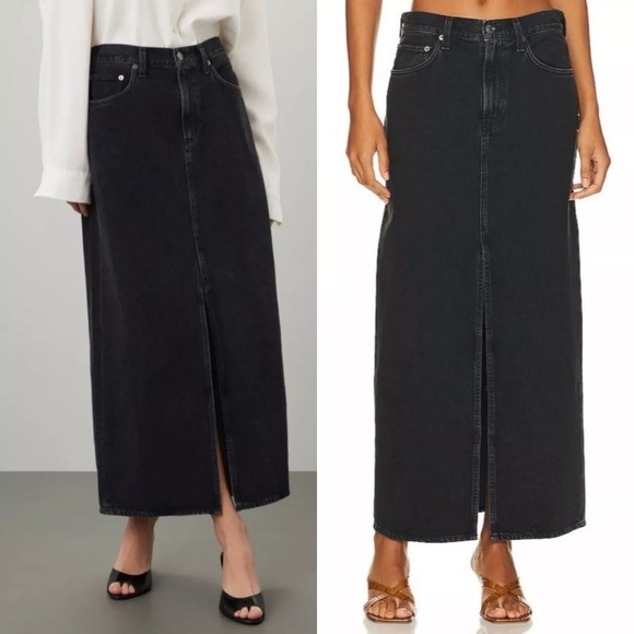 NWT Agolde Leif Denim 90s  vintage high waisted  Maxi Skirt in a black Sz 24 - Picture 4 of 16